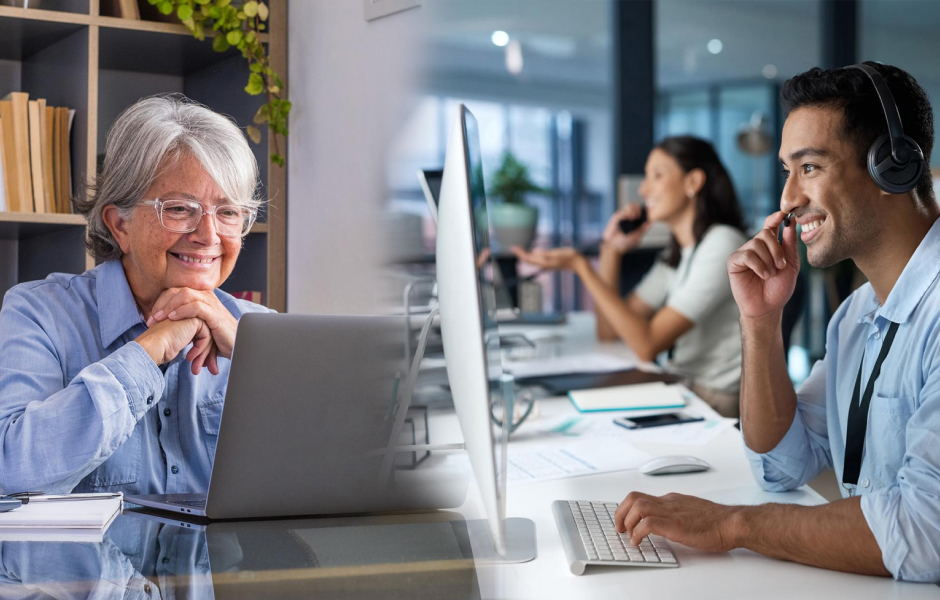 A customer service representative assisting a customer, illustrating outsourced customer support services