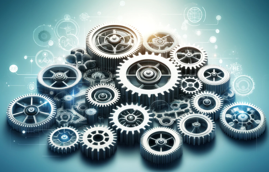 Gears meshing together, symbolizing the smooth implementation of an outsourcing strategy for seamless operations